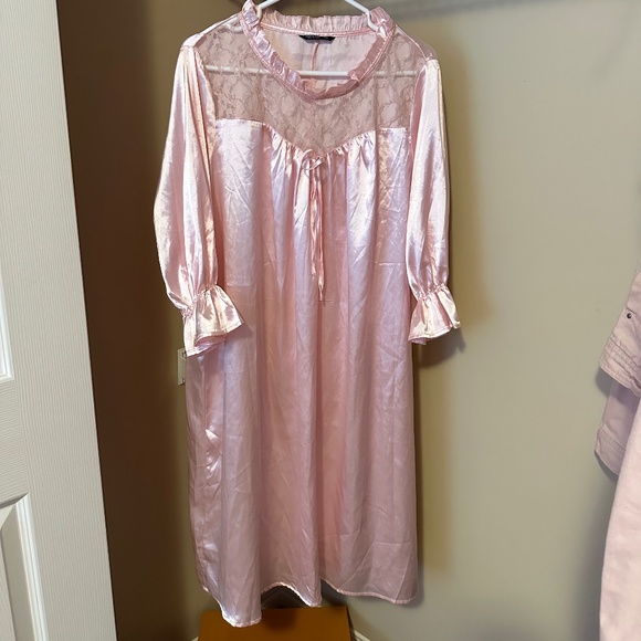 Pink Silky Night Dress with Lace details - Picture 1 of 5